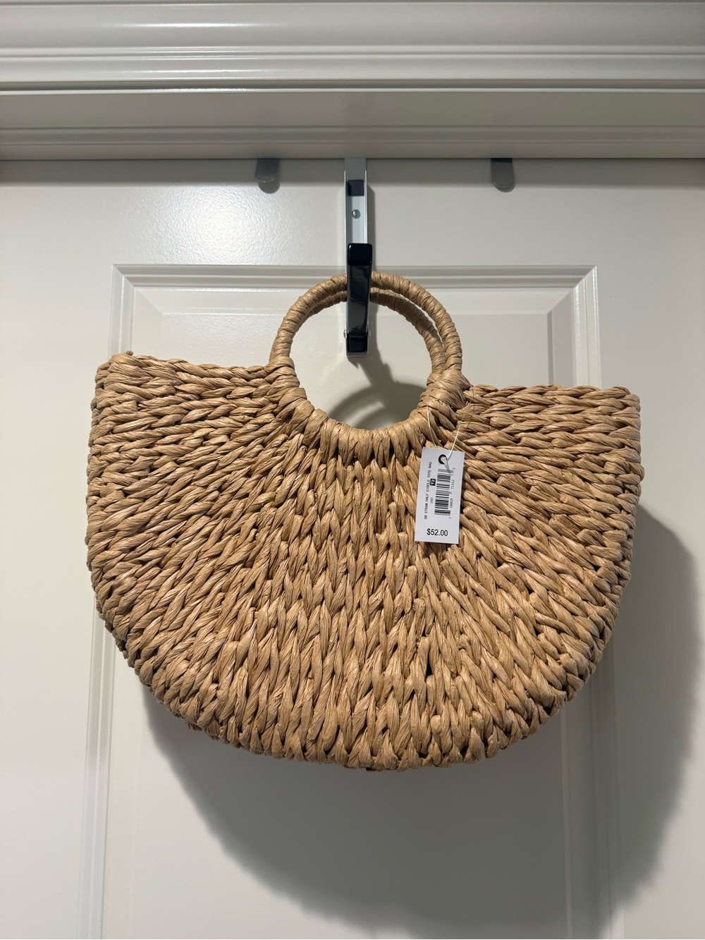 Woven Straw Half-Moon Tote Bag - Natural